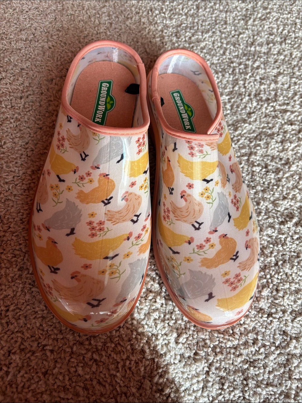 Groundwork Women's Chicken Print Slip-On Mules in Pink & Yellow
